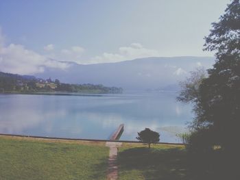 Scenic view of lake and mountains