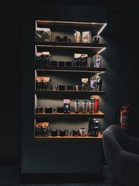 Low angle view of books on shelf at home