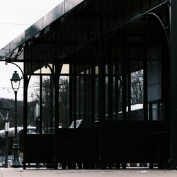 Reflection of building on glass window