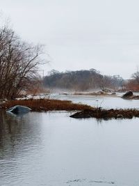 Scenic view of lake against sky during winter