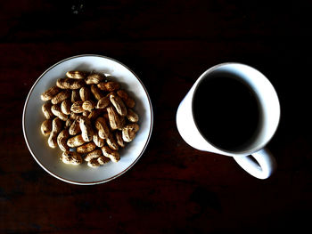 High angle view of breakfast served on table