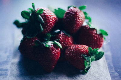 Close-up of strawberries on table