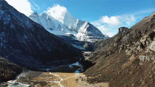 Scenic view of snowcapped mountains against sky