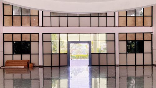 Reflection of building on swimming pool