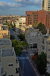 High angle view of buildings in city