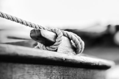 Close-up of rope tied on cleat