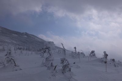 Scenic view of mountains against cloudy sky