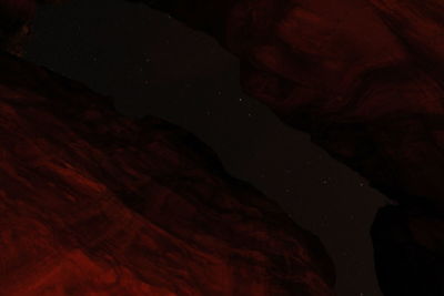 Close-up of rock formations at night