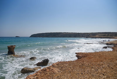 Scenic view of sea against clear sky