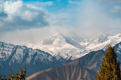 Scenic view of snowcapped mountains against sky