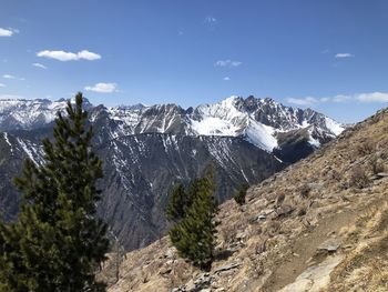 Scenic view of snowcapped mountains against sky