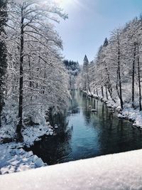 Frozen lake against sky during winter