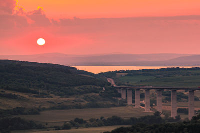 Scenic view of landscape against sky during sunset