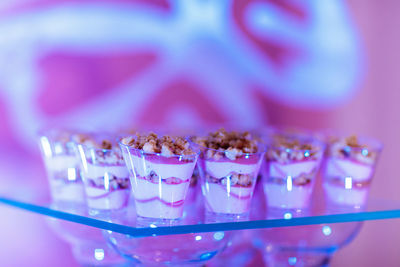 Close-up of ice cream in glass on table