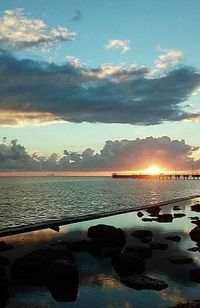 Scenic view of sea against cloudy sky