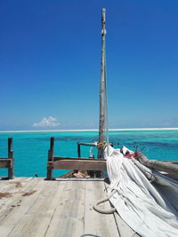 Scenic view of beach against clear blue sky