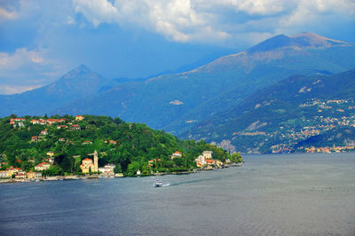 Calm lake against landscape