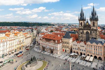 High angle view of buildings in city