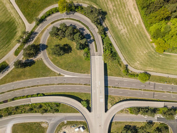 High angle view of road amidst trees