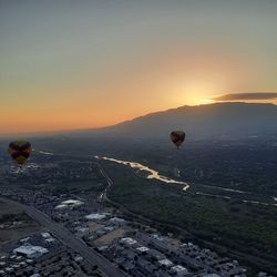 View of hot air balloon at sunset