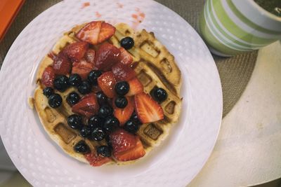 High angle view of breakfast served in plate