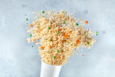 High angle view of ice cream against white background