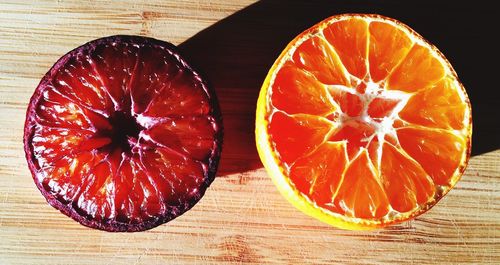 Directly above shot of orange slices on table