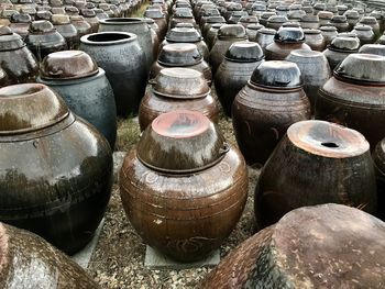 Full frame shot of pots arranged
