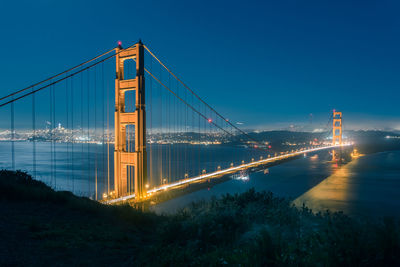 View of suspension bridge at night