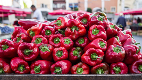 Close-up of red for sale at market stall