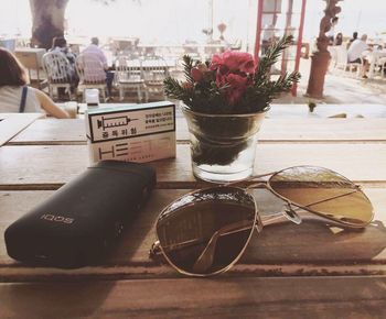 Close-up of sunglasses on table