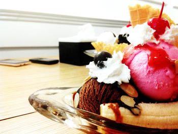 High angle view of ice cream in container