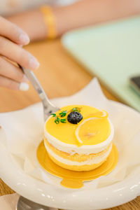 Cropped hand of woman holding dessert