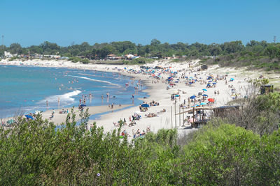 High angle view of beach against clear sky