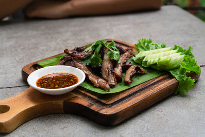 High angle view of food on table