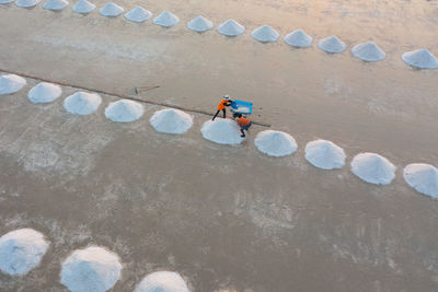 High angle view of people in water