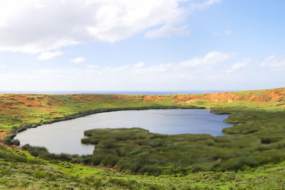 Scenic view of landscape against cloudy sky