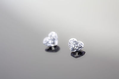 Close-up of wedding rings on white background