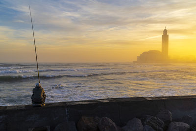Scenic view of hassan ii mosque at sunrise - casablanca, morocco