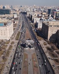 High angle view of street amidst buildings in city