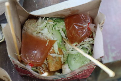 High angle view of food in bowl