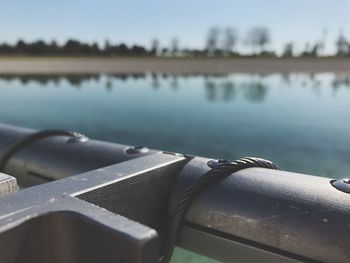 Close-up of lake against sky