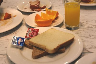 Close-up of breakfast served on table