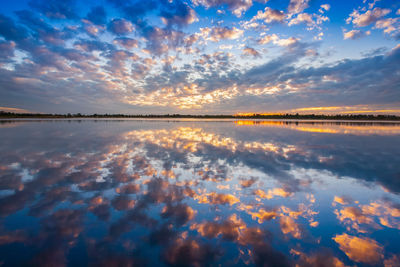 Scenic view of lake against sky during sunset