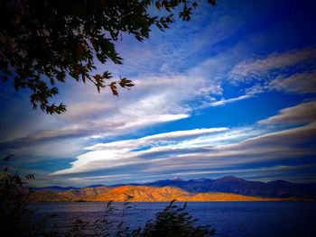 Scenic view of lake against cloudy sky