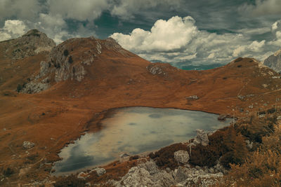 Panoramic view of volcanic landscape against sky