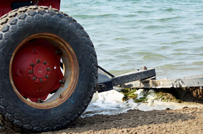 Close-up of tire in water