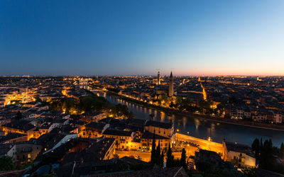 Aerial view of city at night