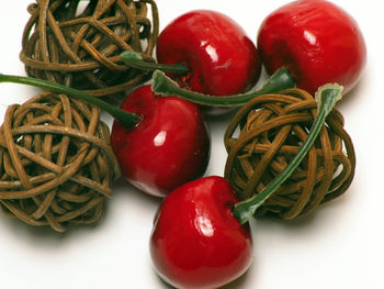 Close-up of cherries in plate