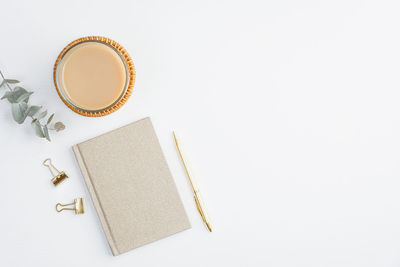 High angle view of coffee cup on table